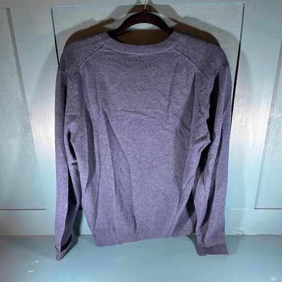 QI Cashmere Sweater Mens Medium New York Blue V-Neck - Picture 2 of 4